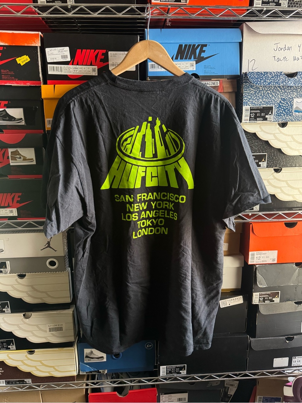 HUF Black Short-Sleeve Tee with Neon Yellow City Graphic